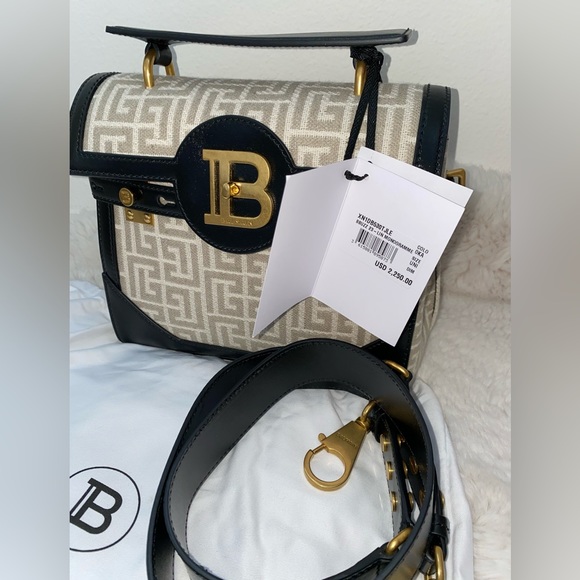 Balmain BBuzz 23 Monogram Linen Crossbody Bag Naturel NEW - Picture 8 of 12
